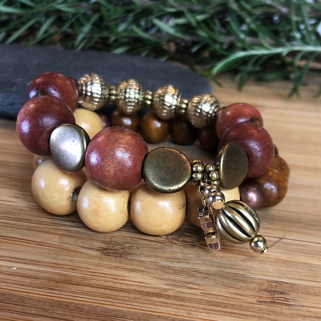 2 Piece Chunky Wooden Beaded Bracelet Set